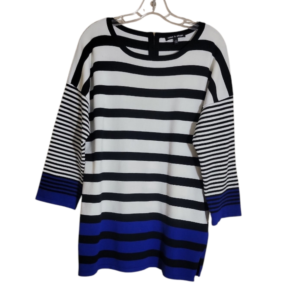 Cable & Gauge striped knit top blue black white scoop neck women's size XL
